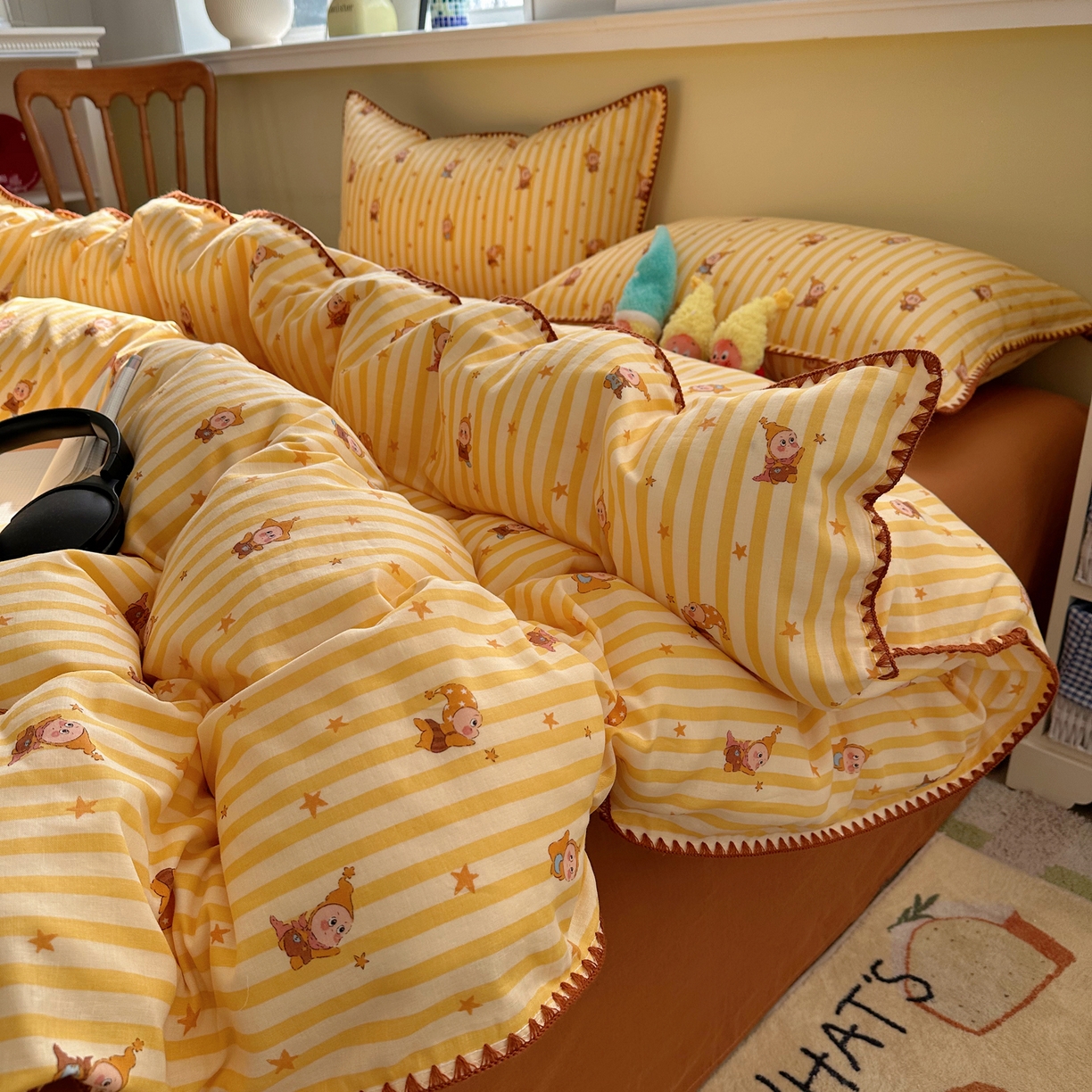 91家纺网 家纺一手货源 找家纺 瑞莱 2026新款A类全棉纯棉有氧双层纱四件套 萌星