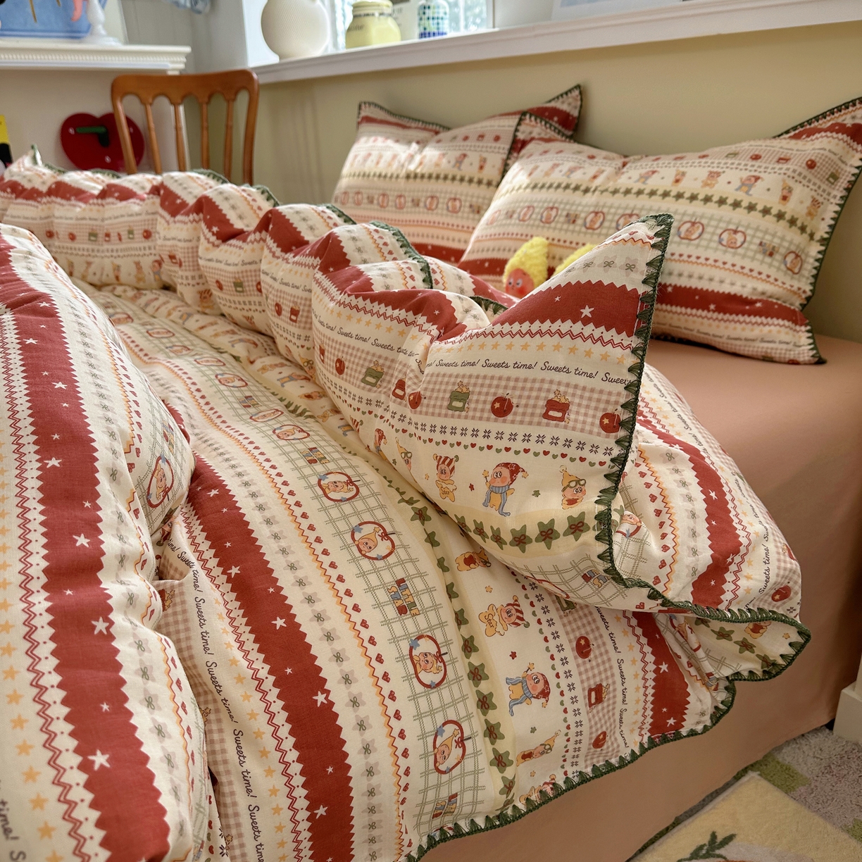 瑞莱 2026新款A类全棉纯棉有氧双层纱四件套 苹果星星人