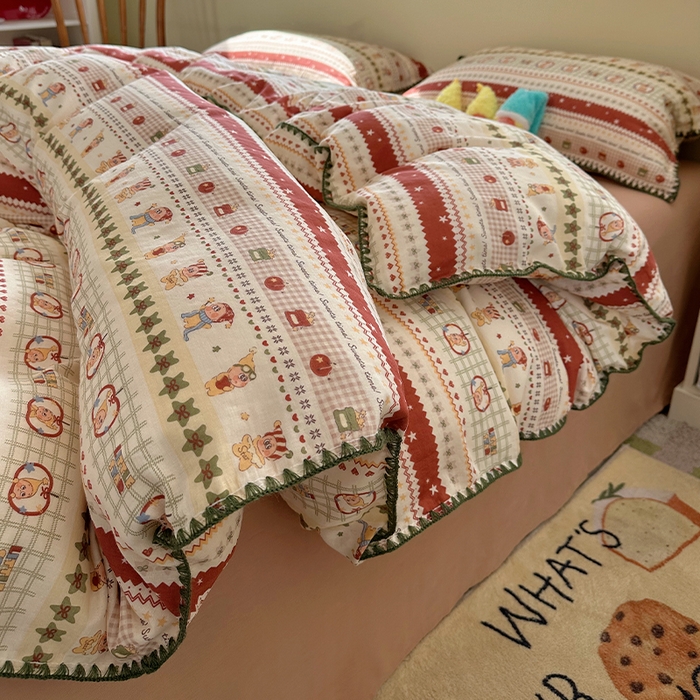 91家纺网 家纺一手货源 找家纺 瑞莱 2026新款A类全棉纯棉有氧双层纱四件套 苹果星星人