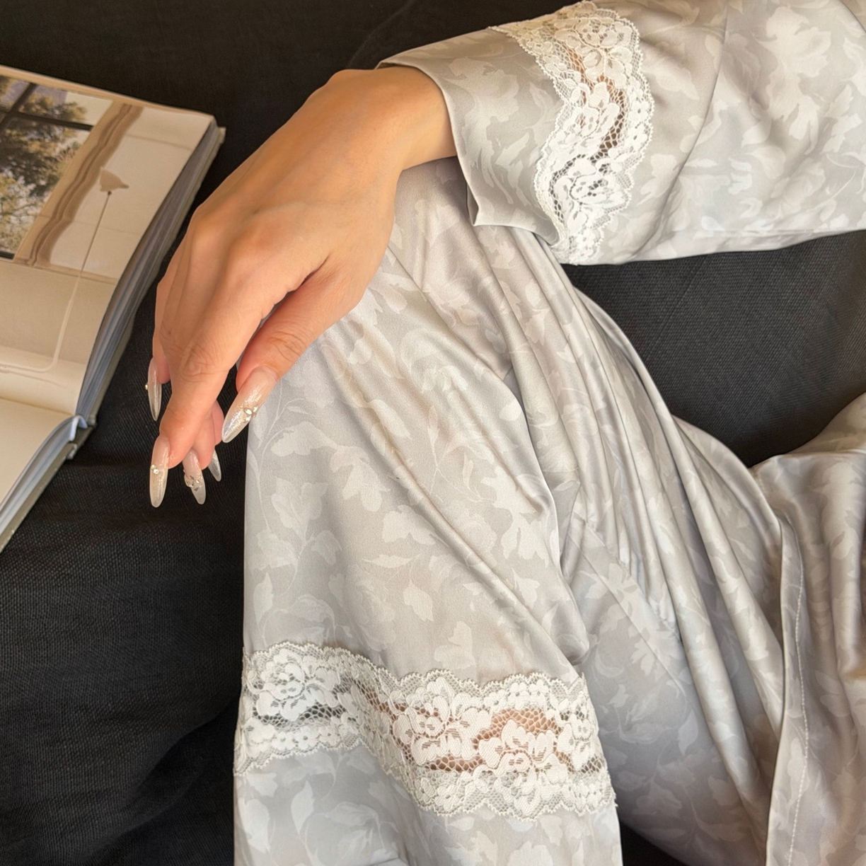 91家纺网 家纺一手货源 找家纺 （总）妍景家居生活馆 2026春夏新款冰雪丝-蕾丝树叶家居服