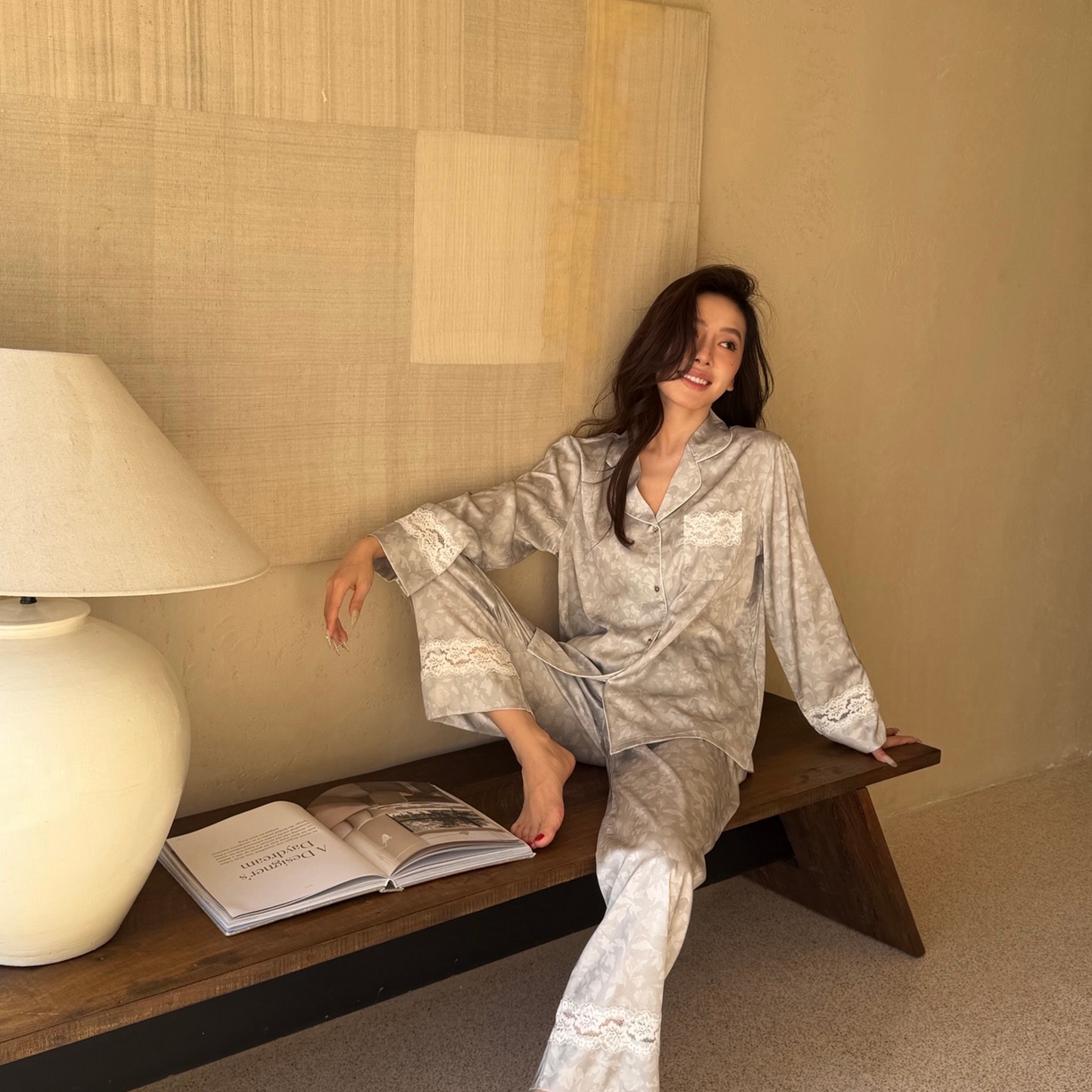 91家纺网 家纺一手货源 找家纺 （总）妍景家居生活馆 2026春夏新款冰雪丝-蕾丝树叶家居服