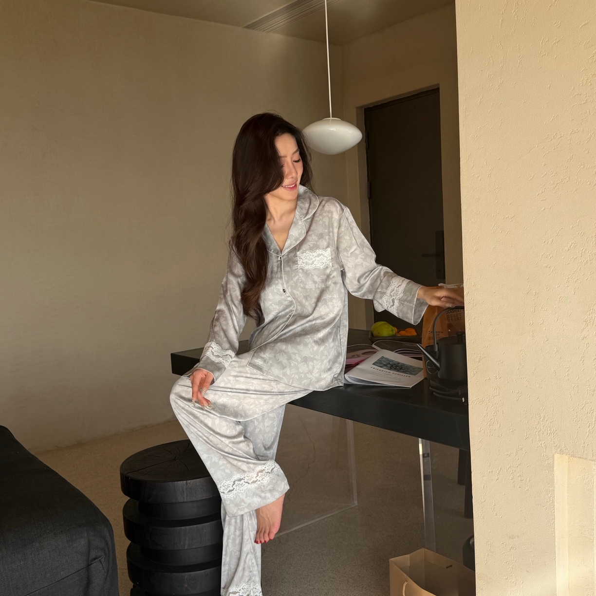 91家纺网 家纺一手货源 找家纺 （总）妍景家居生活馆 2026春夏新款冰雪丝-蕾丝树叶家居服