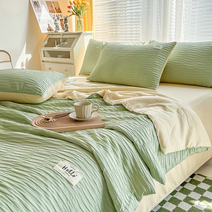 91家纺网 家纺一手货源 找家纺 （总）利禾家纺 2026新款直播爆款立体提花针织泡泡纱夏被四件套夏凉被空调被四件套,白灰色,白桔色,粉色,灰色,蓝色,绿加黄,紫色