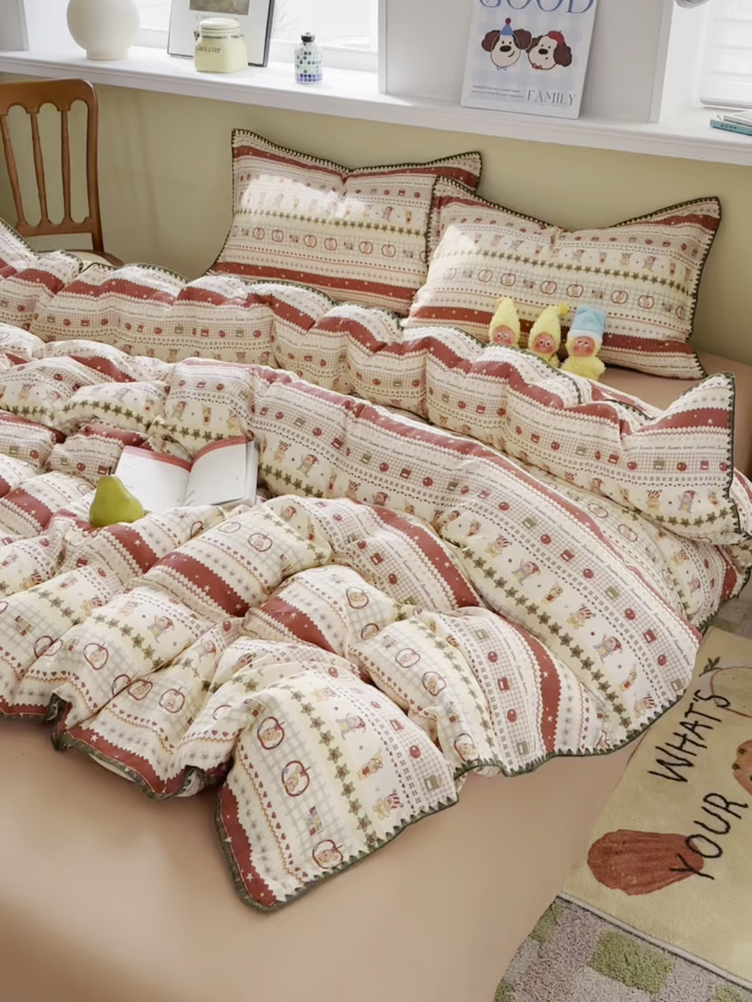 91家纺网 家纺一手货源 找家纺 瑞莱 2026新款A类全棉纯棉有氧双层纱四件套 苹果星星人