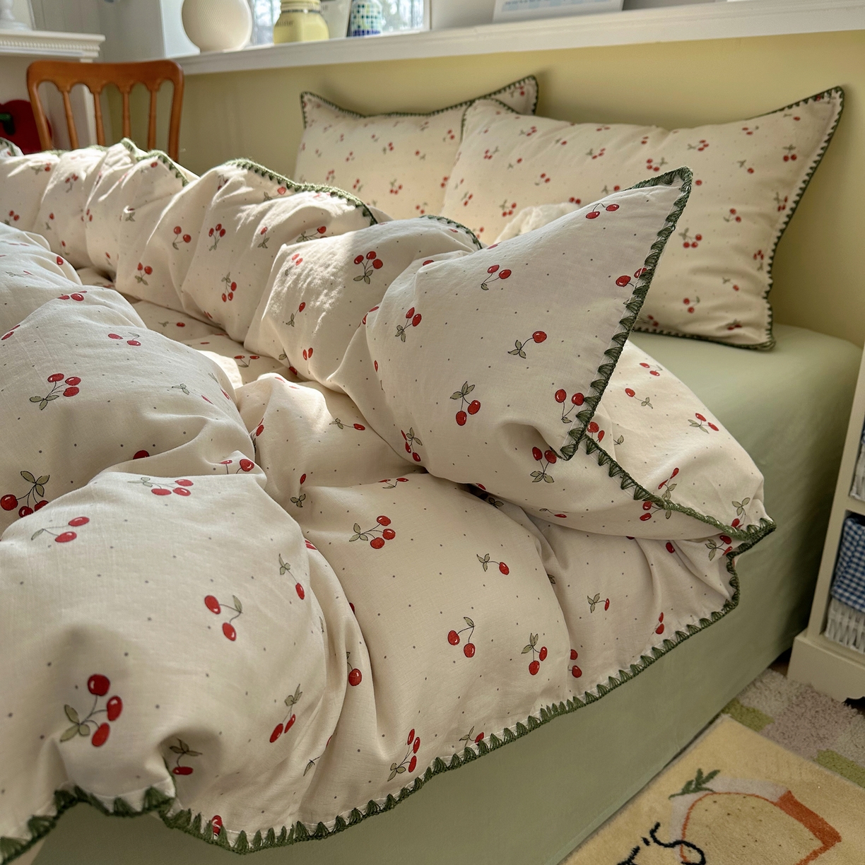 91家纺网 家纺一手货源 找家纺 瑞莱 2026新款A类全棉纯棉有氧双层纱四件套 小樱桃