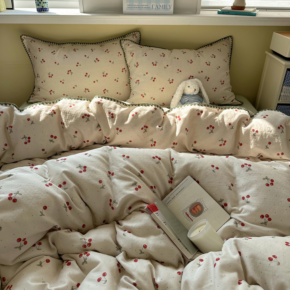 91家纺网 家纺一手货源 找家纺 瑞莱 2026新款A类全棉纯棉有氧双层纱四件套 小樱桃