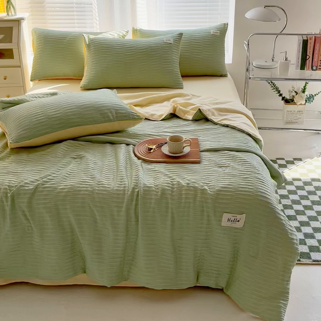 91家纺网 家纺一手货源 找家纺 （总）利禾家纺 2026新款直播爆款立体提花针织泡泡纱夏被四件套夏凉被空调被四件套