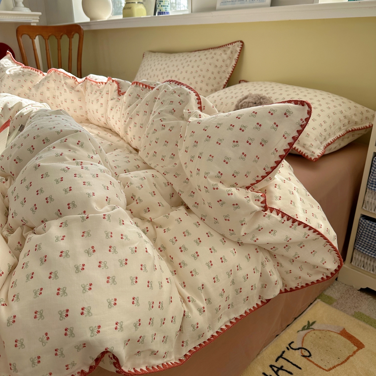 91家纺网 家纺一手货源 找家纺 瑞莱 2026新款A类全棉纯棉有氧双层纱四件套 樱桃画报