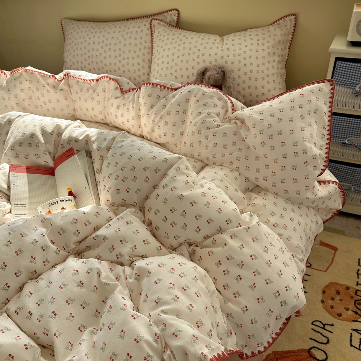 91家纺网 家纺一手货源 找家纺 瑞莱 2026新款A类全棉纯棉有氧双层纱四件套 樱桃画报