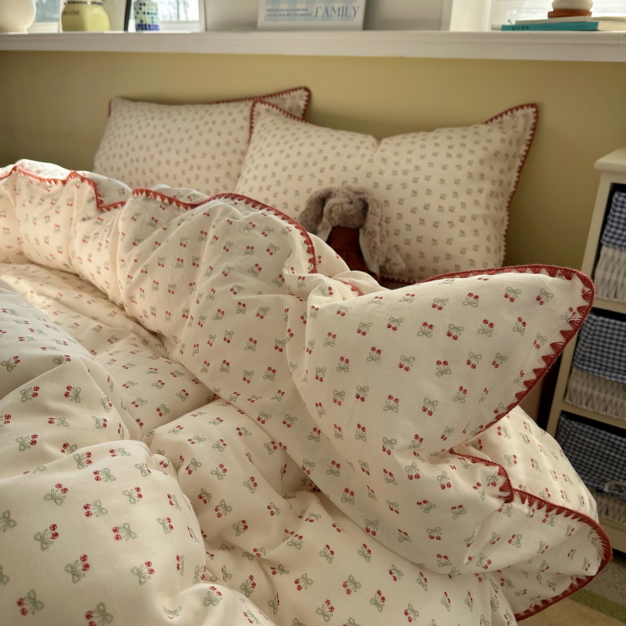 91家纺网 家纺一手货源 找家纺 瑞莱 2026新款A类全棉纯棉有氧双层纱四件套 樱桃画报