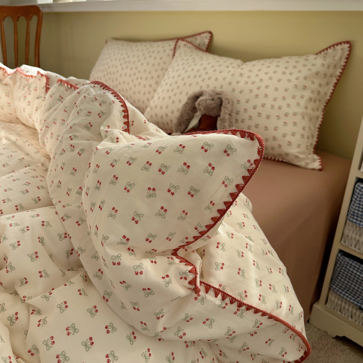 91家纺网 家纺一手货源 找家纺 瑞莱 2026新款A类全棉纯棉有氧双层纱四件套 樱桃画报