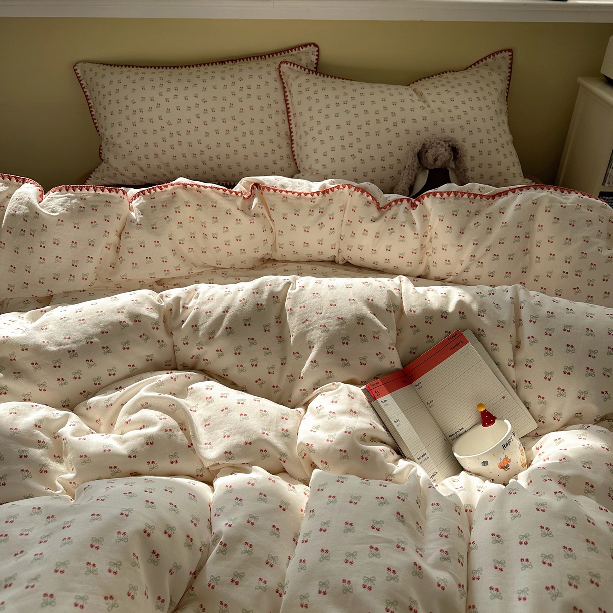 91家纺网 家纺一手货源 找家纺 瑞莱 2026新款A类全棉纯棉有氧双层纱四件套 樱桃画报