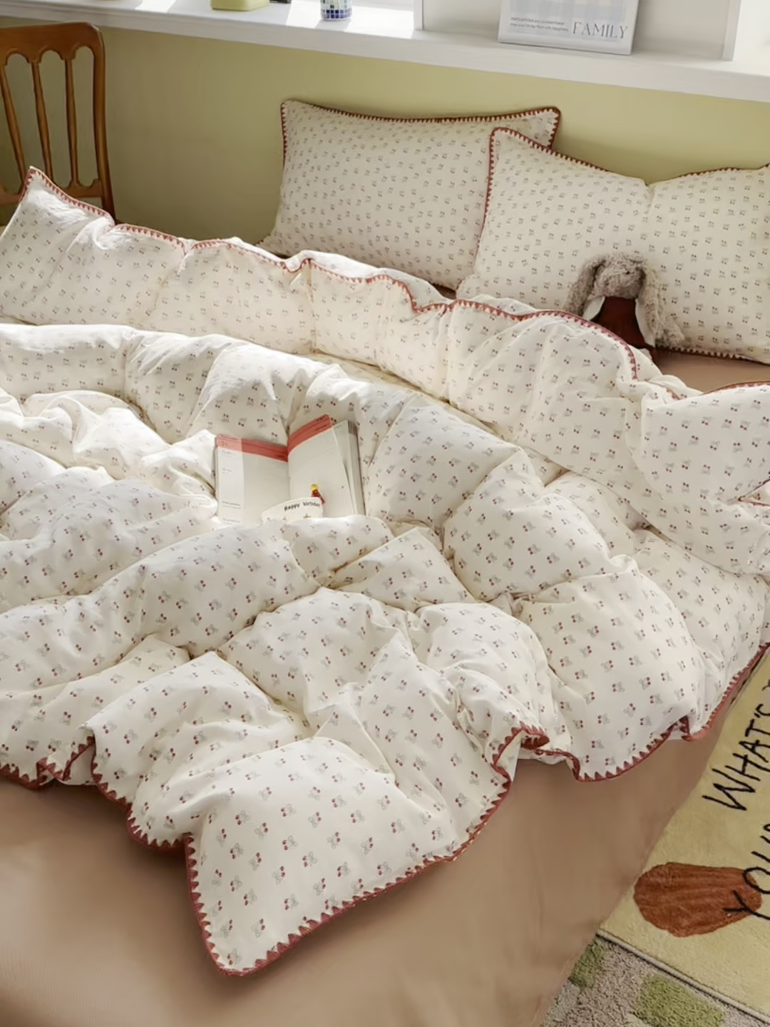 91家纺网 家纺一手货源 找家纺 瑞莱 2026新款A类全棉纯棉有氧双层纱四件套 樱桃画报