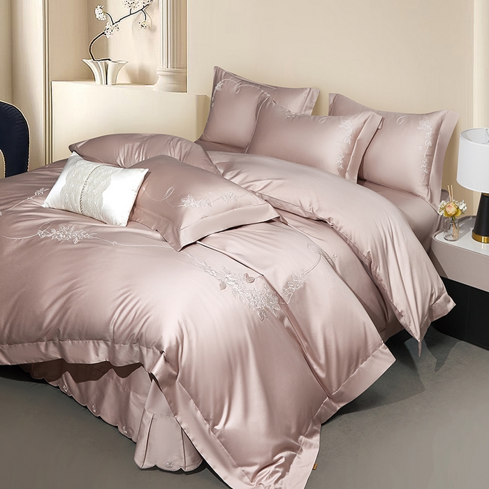 91家纺网 家纺一手货源 找家纺 （总）诗黛尔 2026春夏新品长绒棉刺绣四件套茱莉叶系列