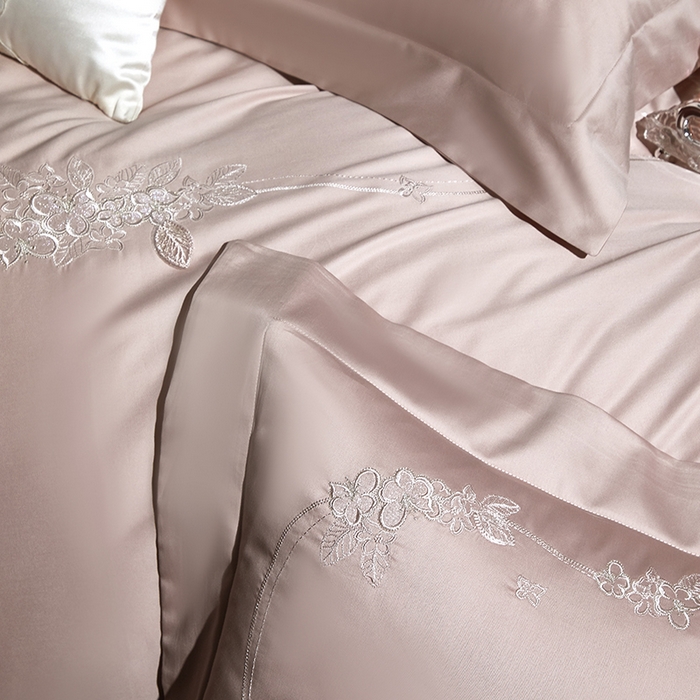 91家纺网 家纺一手货源 找家纺 （总）诗黛尔 2026春夏新品长绒棉刺绣四件套茱莉叶系列