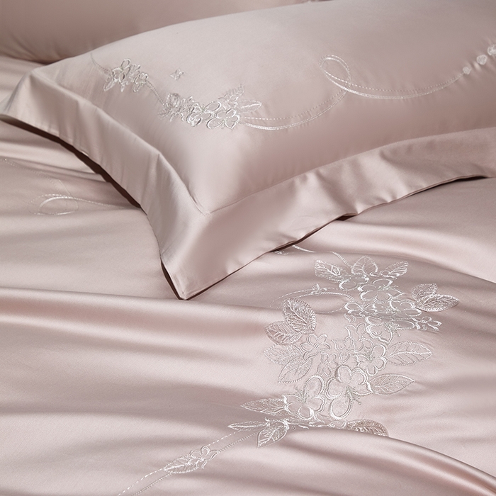 91家纺网 家纺一手货源 找家纺 （总）诗黛尔 2026春夏新品长绒棉刺绣四件套茱莉叶系列