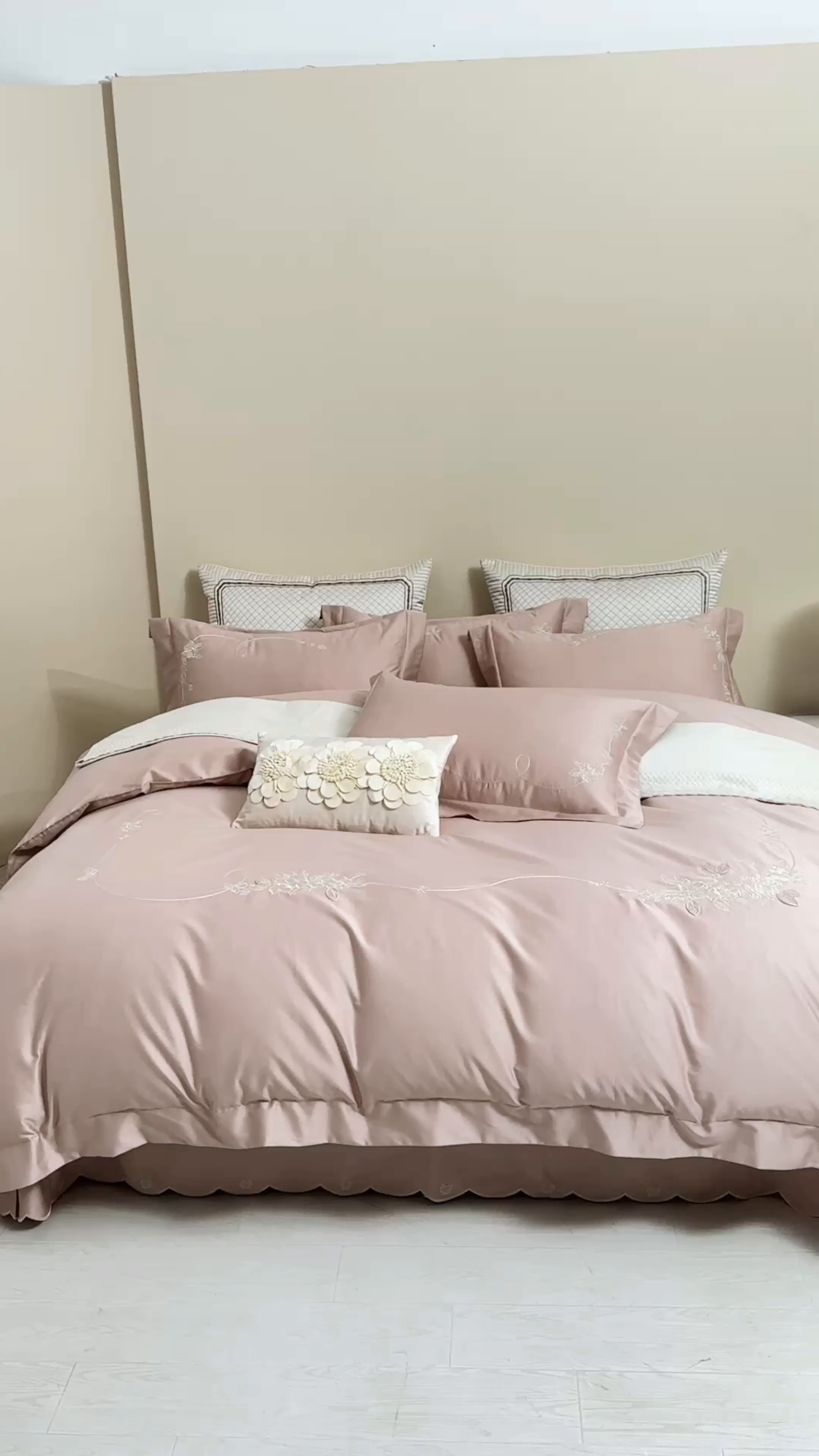 91家纺网 家纺一手货源 找家纺 （总）诗黛尔 2026春夏新品长绒棉刺绣四件套茱莉叶系列