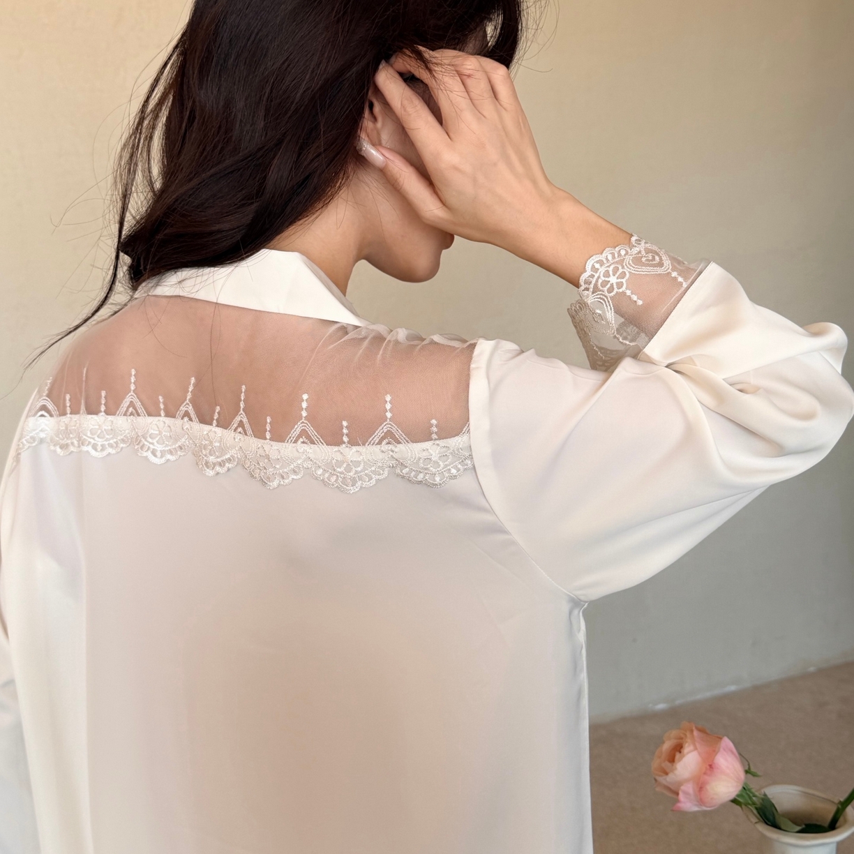 91家纺网 家纺一手货源 找家纺 妍景家居生活馆 2026春夏新款冰雪丝-后背蕾丝套装家居服 冰雪丝-后背蕾丝套装-白色