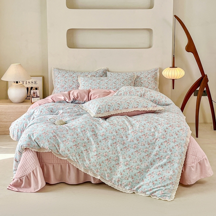 91家纺网 家纺一手货源 找家纺 （总）利禾家纺 2026新款全棉纯棉花边床盖四件套