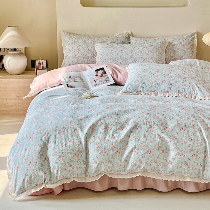 91家纺网 家纺一手货源 找家纺 （总）利禾家纺 2026新款全棉纯棉花边床盖四件套