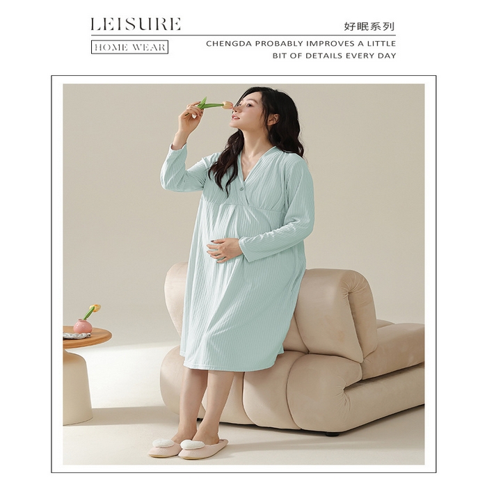 91家纺网 家纺一手货源 找家纺 （总）洛兰沙家居馆 2026年带胸垫莫代尔纯色月子裙春季孕妇宽松产后薄款哺乳长裙