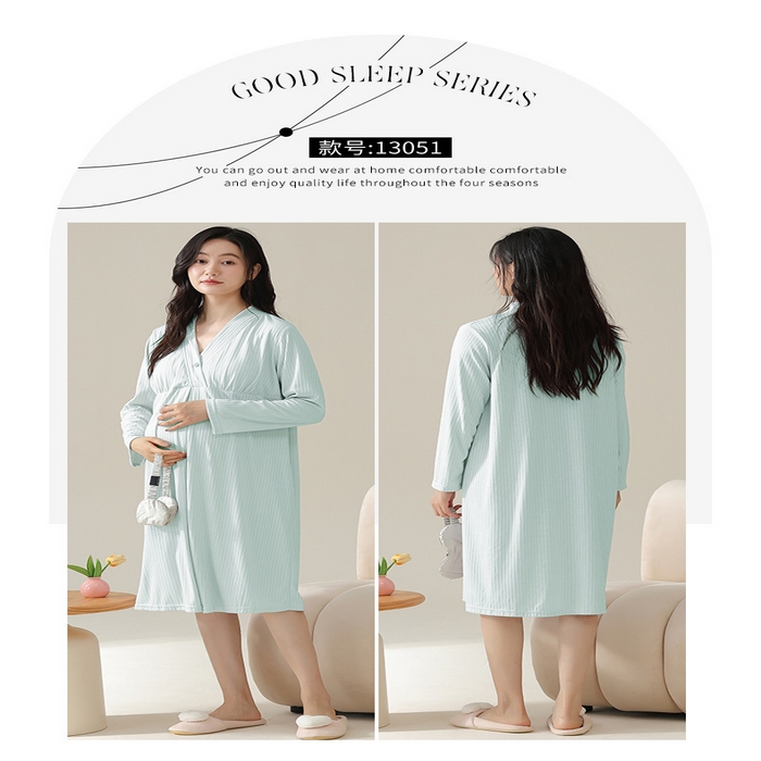 91家纺网 家纺一手货源 找家纺 （总）洛兰沙家居馆 2026年带胸垫莫代尔纯色月子裙春季孕妇宽松产后薄款哺乳长裙