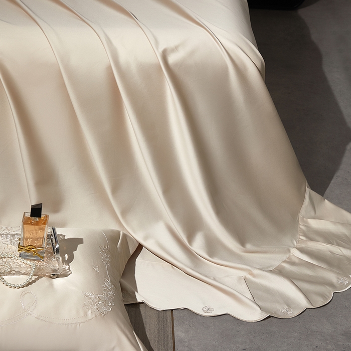 91家纺网 家纺一手货源 找家纺 诗黛尔 2026春夏新品长绒棉刺绣四件套茱莉叶系列 茱莉叶-奶茶米