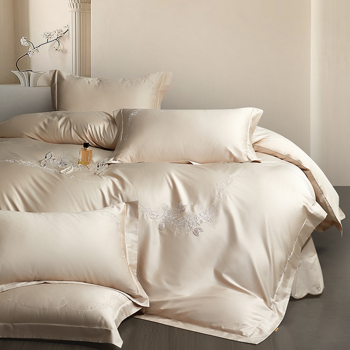 诗黛尔 2026春夏新品长绒棉刺绣四件套茱莉叶系列 茱莉叶-奶茶米