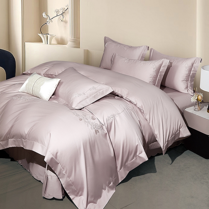 91家纺网 家纺一手货源 找家纺 诗黛尔 2026春夏新品长绒棉刺绣四件套茱莉叶系列 茱莉叶-仙娜粉