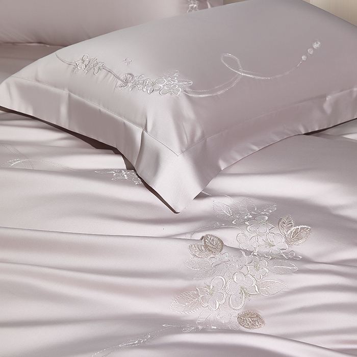 91家纺网 家纺一手货源 找家纺 诗黛尔 2026春夏新品长绒棉刺绣四件套茱莉叶系列 茱莉叶-仙娜粉