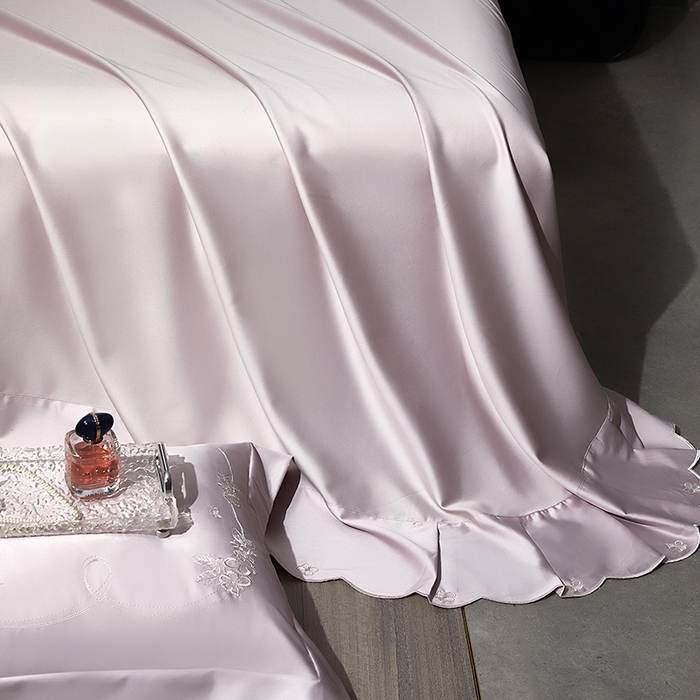 91家纺网 家纺一手货源 找家纺 诗黛尔 2026春夏新品长绒棉刺绣四件套茱莉叶系列 茱莉叶-仙娜粉