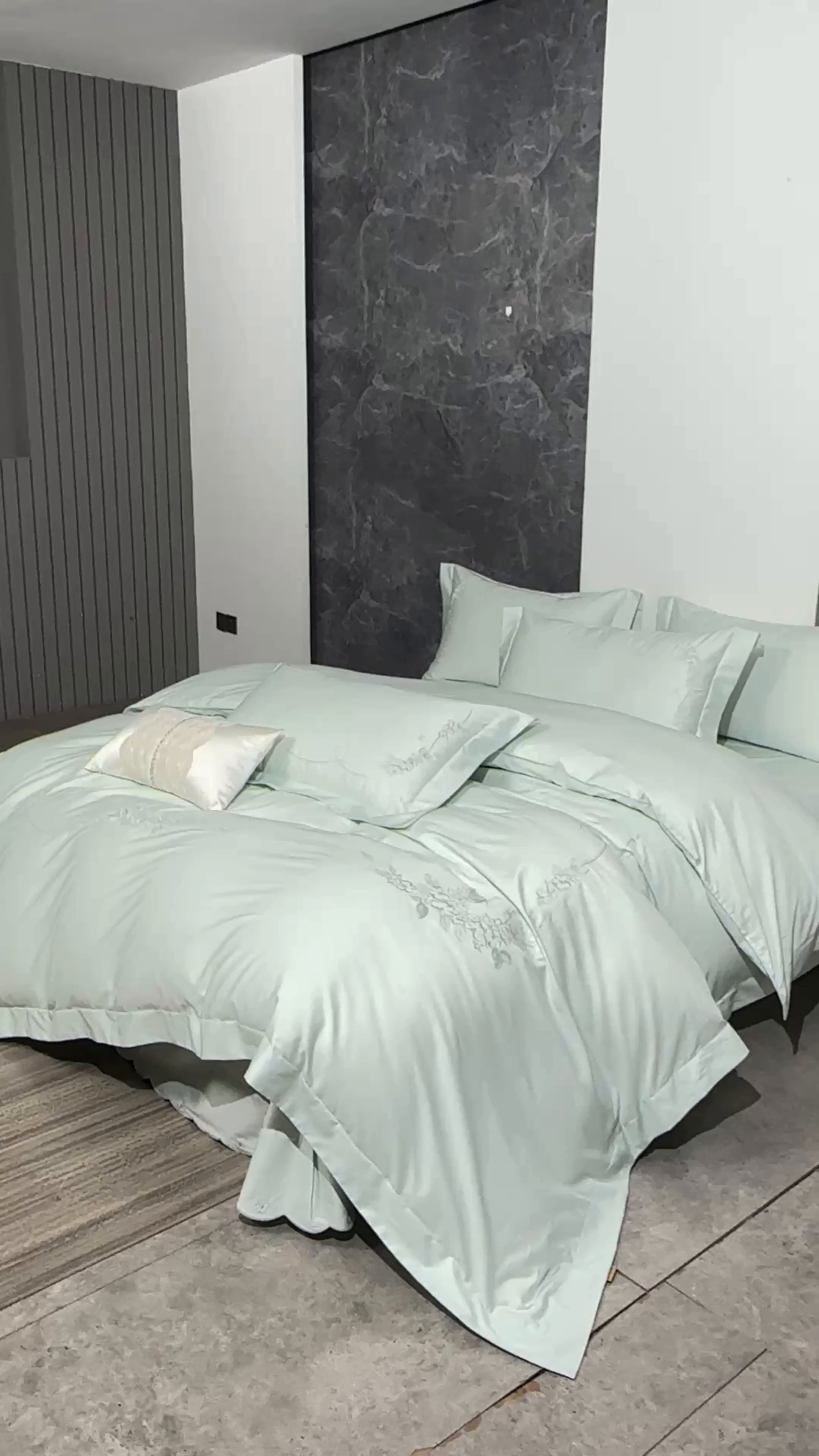 91家纺网 家纺一手货源 找家纺 诗黛尔 2026春夏新品长绒棉刺绣四件套茱莉叶系列 茱莉叶-竹影绿