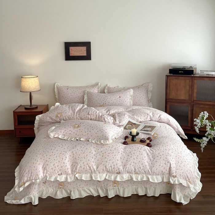 91家纺网 家纺一手货源 找家纺 （总）同田家纺 2026新款云感双层纱花边床盖四件套