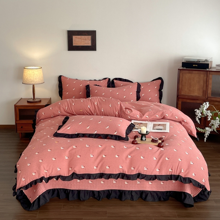 91家纺网 家纺一手货源 找家纺 （总）同田家纺 2026新款云感双层纱花边床盖四件套