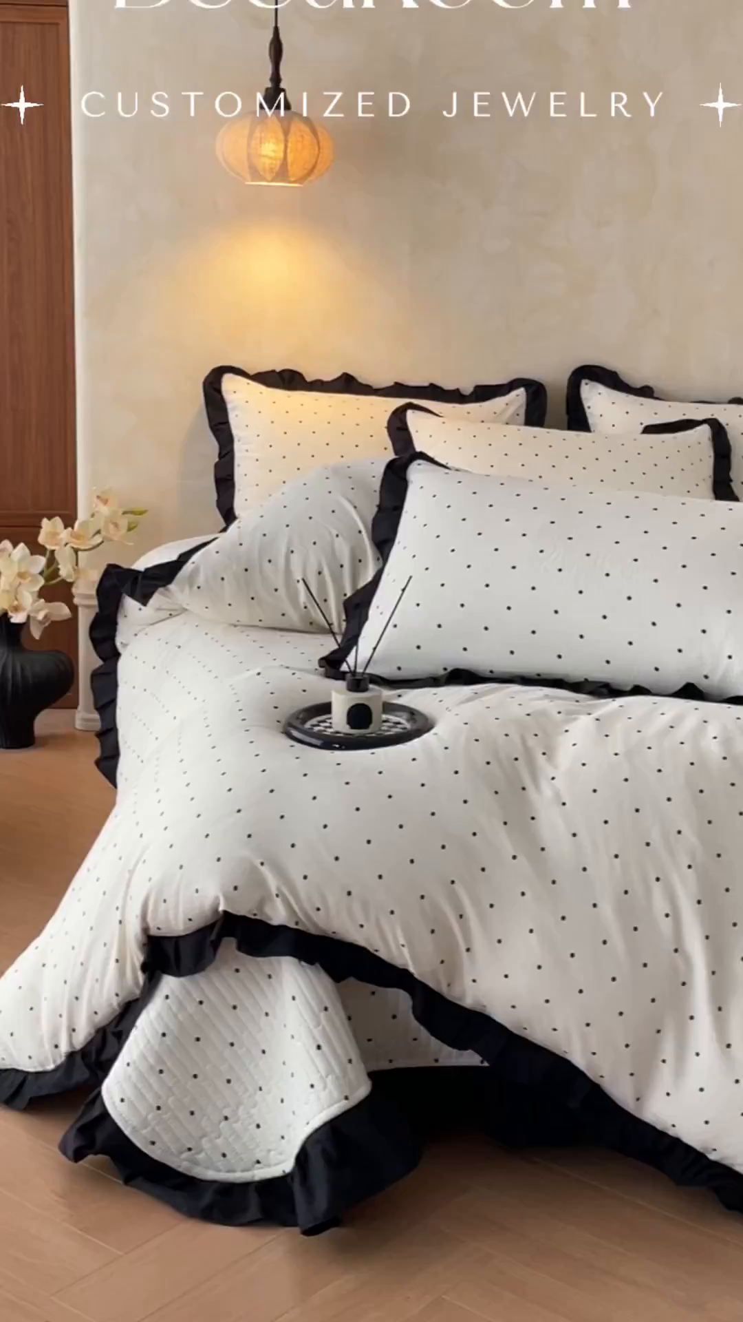 91家纺网 家纺一手货源 找家纺 同田家纺 2026新款云感双层纱花边床盖四件套 床盖-波点