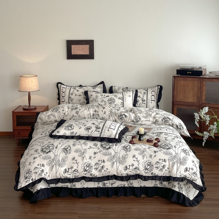 同田家纺 2026新款云感双层纱花边床盖四件套 床盖-繁花序