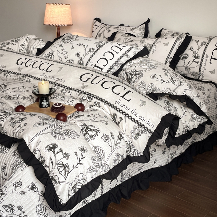 91家纺网 家纺一手货源 找家纺 同田家纺 2026新款云感双层纱花边床盖四件套 床盖-繁花序