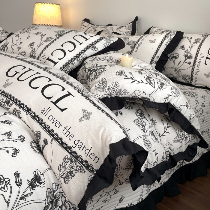 91家纺网 家纺一手货源 找家纺 同田家纺 2026新款云感双层纱花边床盖四件套 床盖-繁花序