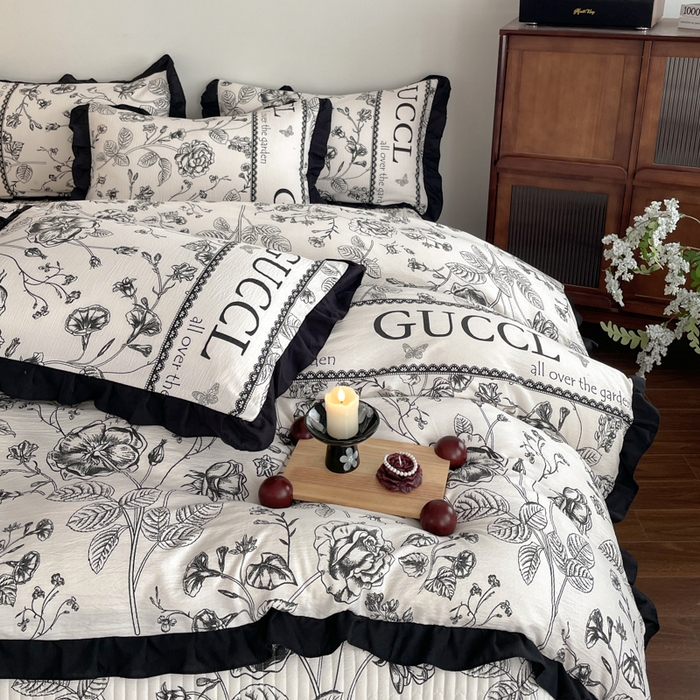 91家纺网 家纺一手货源 找家纺 同田家纺 2026新款云感双层纱花边床盖四件套 床盖-繁花序