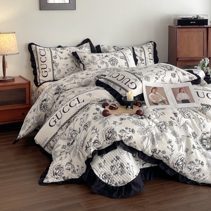 91家纺网 家纺一手货源 找家纺 同田家纺 2026新款云感双层纱花边床盖四件套 床盖-繁花序