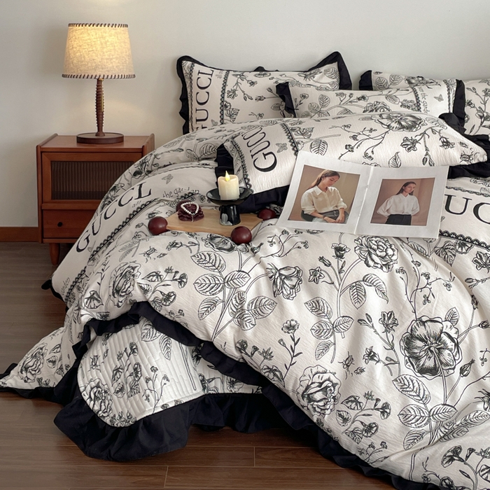 91家纺网 家纺一手货源 找家纺 同田家纺 2026新款云感双层纱花边床盖四件套 床盖-繁花序