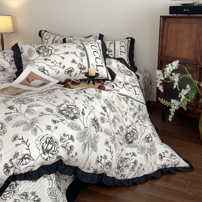 91家纺网 家纺一手货源 找家纺 同田家纺 2026新款云感双层纱花边床盖四件套 床盖-繁花序