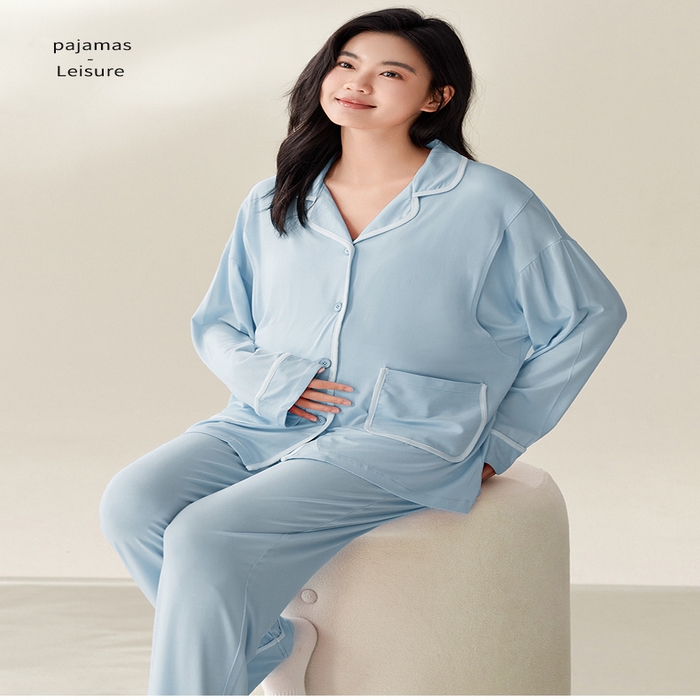 91家纺网 家纺一手货源 找家纺 （总）洛兰沙家居馆 春秋季莫代尔带胸垫待产月子服女孕妇产前产后哺乳长袖两件套