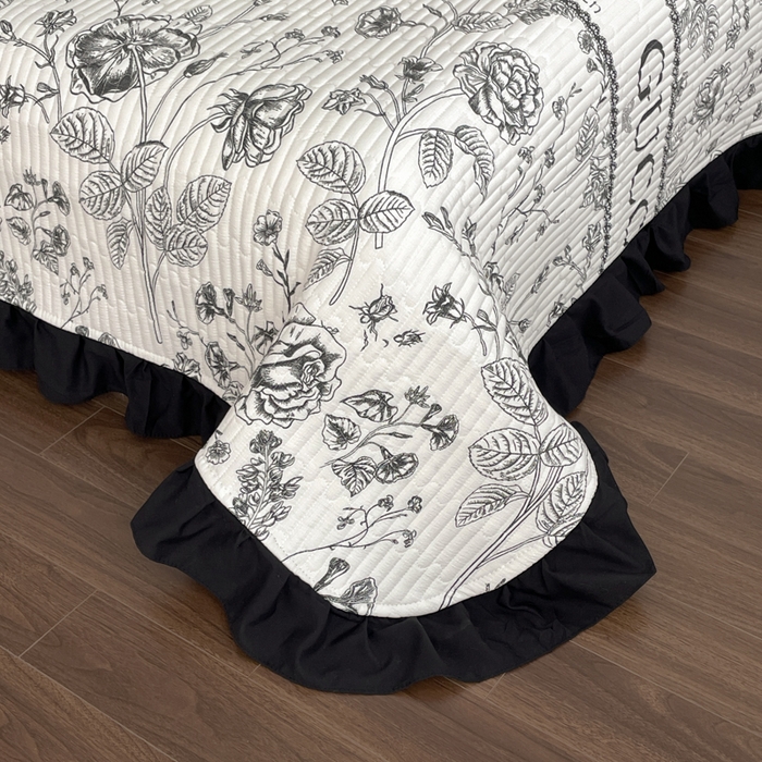 91家纺网 家纺一手货源 找家纺 同田家纺 2026新款云感双层纱花边床盖四件套 床盖-繁花序