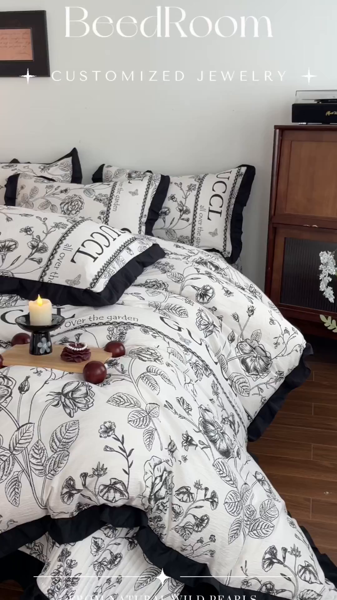 91家纺网 家纺一手货源 找家纺 同田家纺 2026新款云感双层纱花边床盖四件套 床盖-繁花序