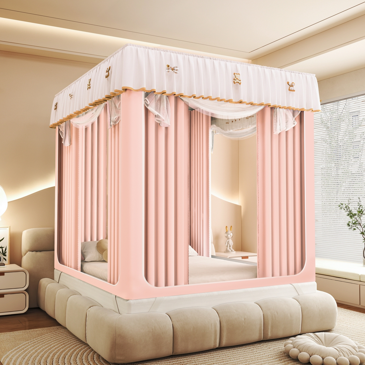 91家纺网 家纺一手货源 找家纺 （总）初心家纺 2026新款DIY防尘顶坐床防摔蚊帐