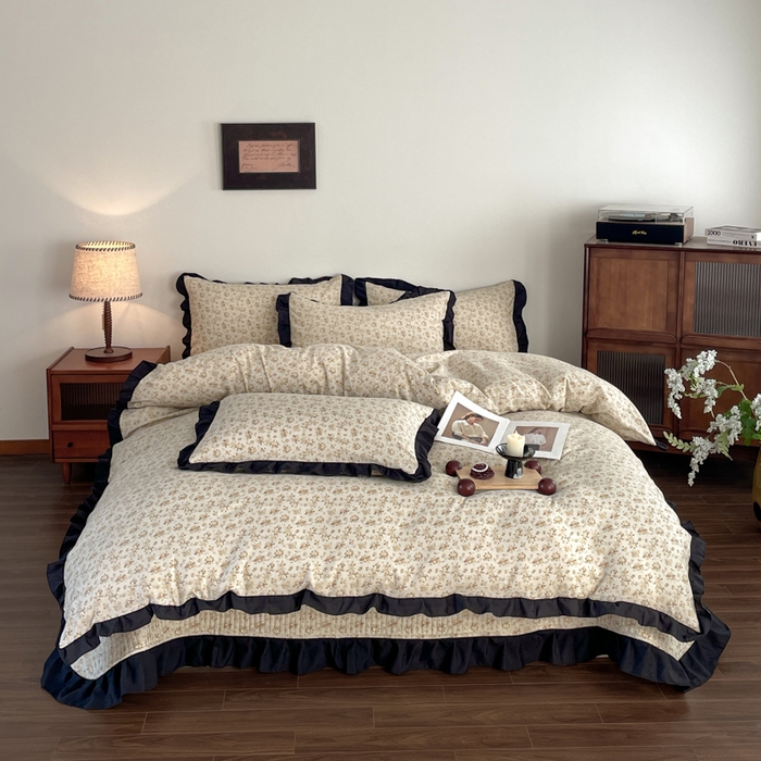 同田家纺 2026新款云感双层纱花边床盖四件套 床盖-桂花香