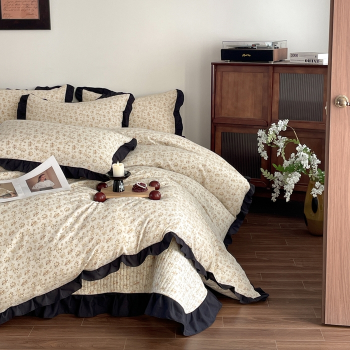 91家纺网 家纺一手货源 找家纺 同田家纺 2026新款云感双层纱花边床盖四件套 床盖-桂花香