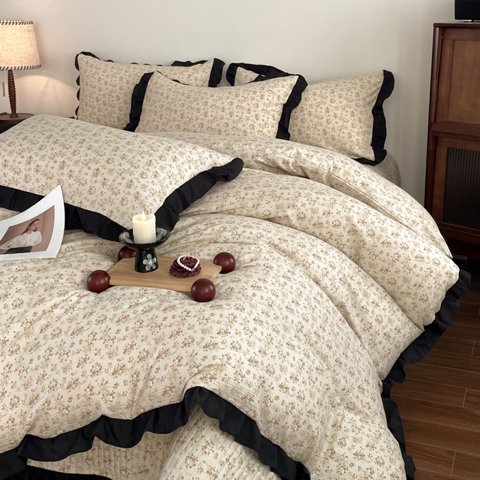 91家纺网 家纺一手货源 找家纺 同田家纺 2026新款云感双层纱花边床盖四件套 床盖-桂花香