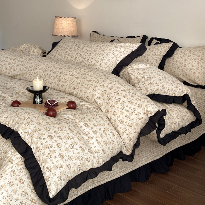 91家纺网 家纺一手货源 找家纺 同田家纺 2026新款云感双层纱花边床盖四件套 床盖-桂花香